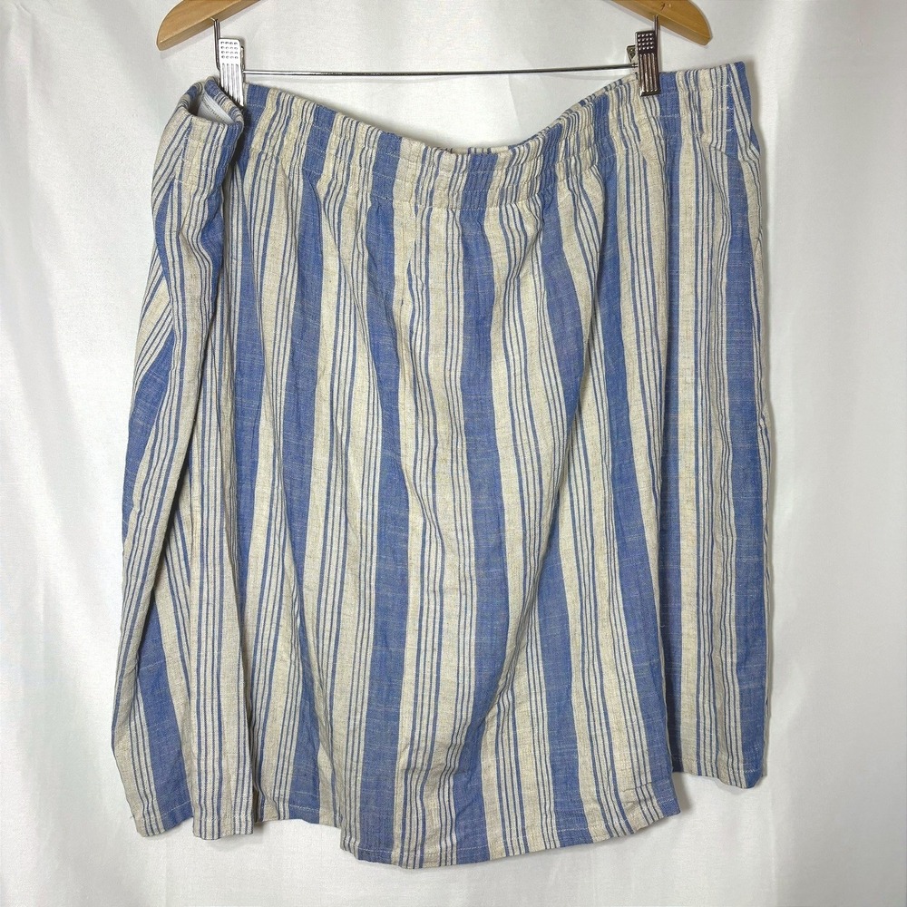 Torrid Blue‎ White Striped Linen Blend Elastic Waist Mini Skirt Plus Size 4 4X